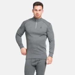 Ondershirt Odlo Men BL Top Turtle Neck LS Half Zip Active Odlo Steel Grey Melange -The North Kleding Winkel 381037