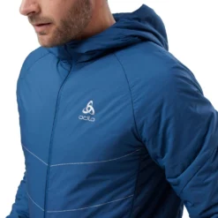 Hardloopjack Odlo Men Jacket Run Easy S-Thermic Blue Wing Teal -The North Kleding Winkel 456414