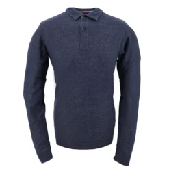Polo Sun68 Men Bicolor Fabric Elbow L/S Navy Blue Grigio Medio