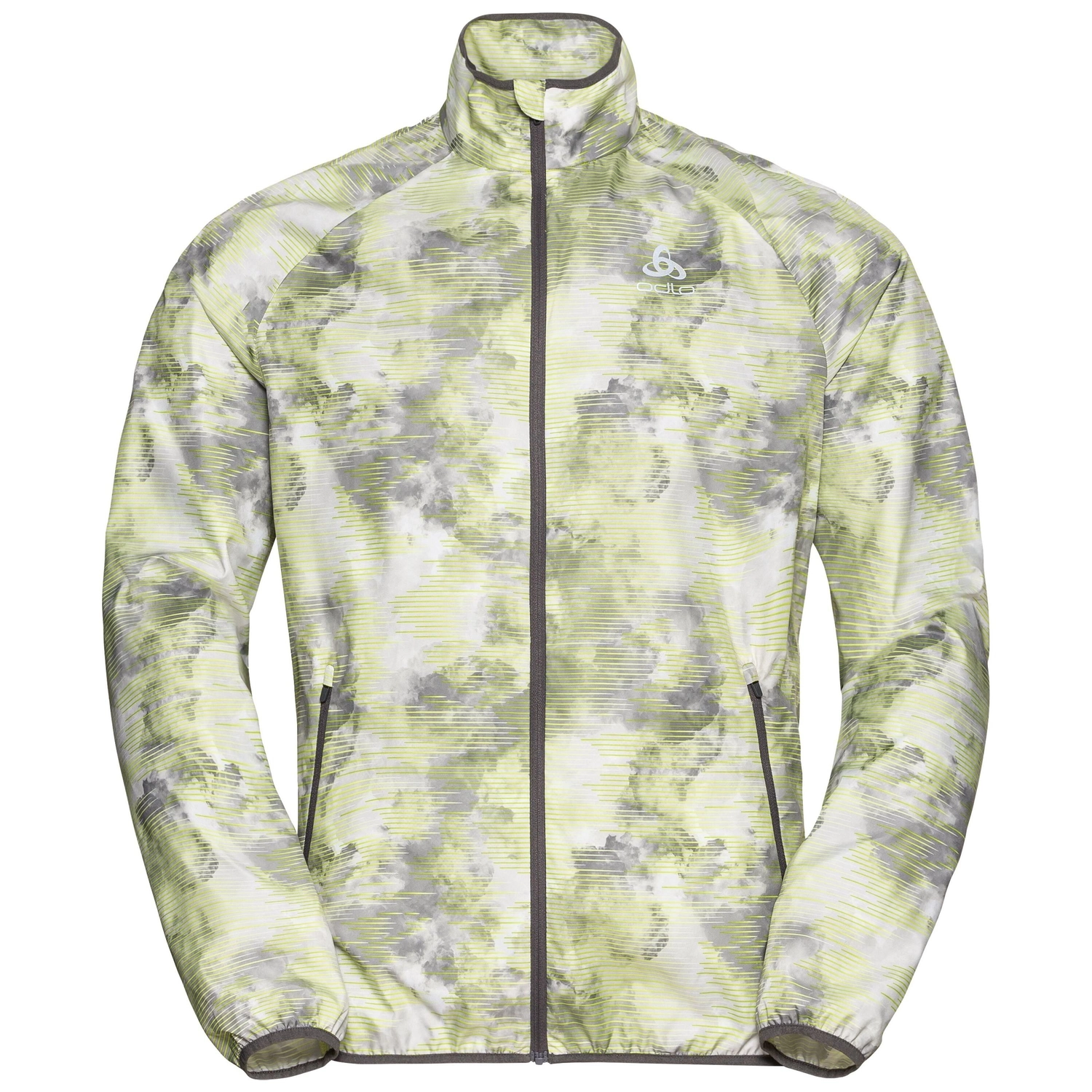 Hardloopjack Odlo Men Jacket Essential Light Print Odlo Concrete Grey Lime Green 3 Hardloopjack Odlo Men Jacket Essential Light Print Odlo Concrete Grey Lime Green