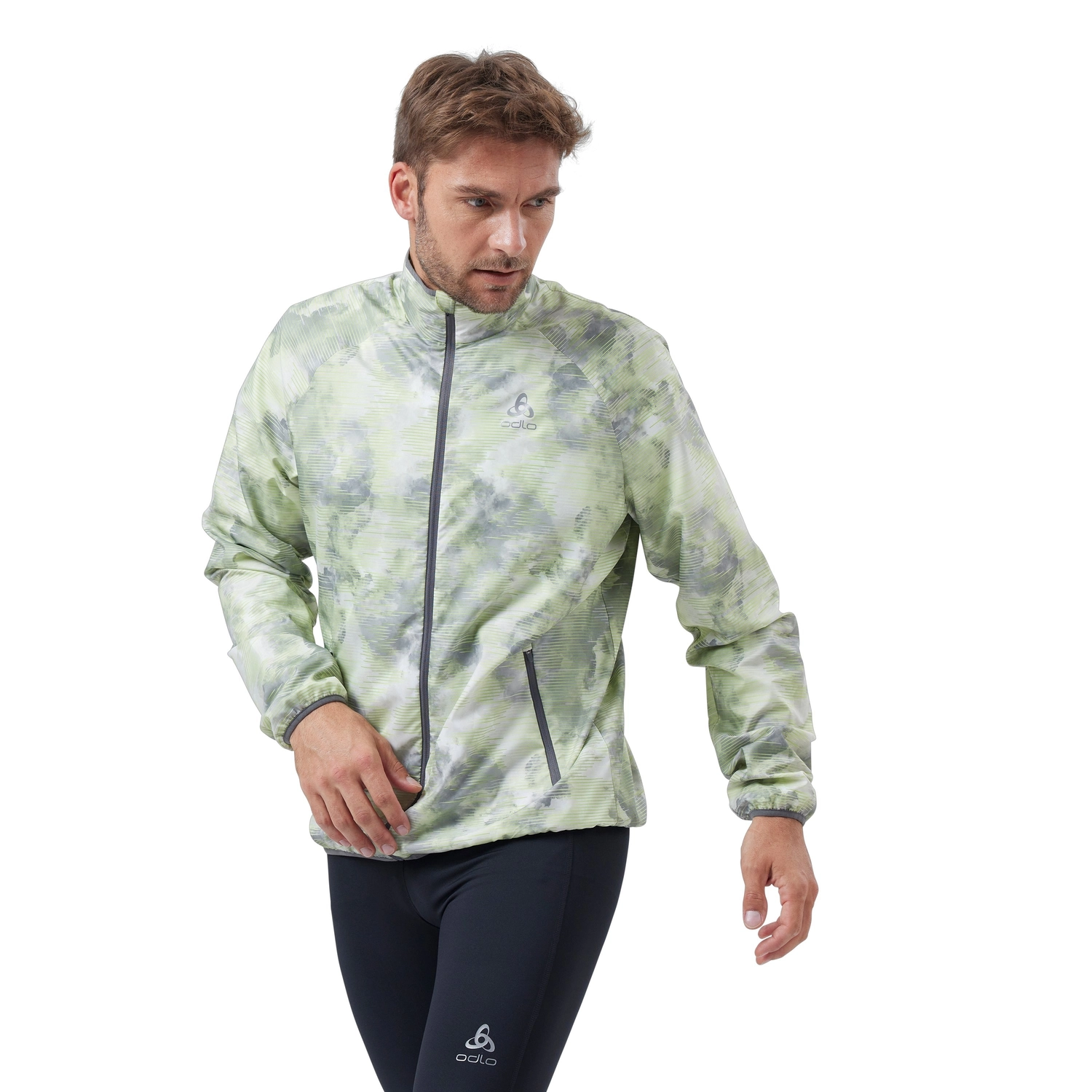 Hardloopjack Odlo Men Jacket Essential Light Print Odlo Concrete Grey Lime Green 9 Hardloopjack Odlo Men Jacket Essential Light Print Odlo Concrete Grey Lime Green - Afbeelding 7