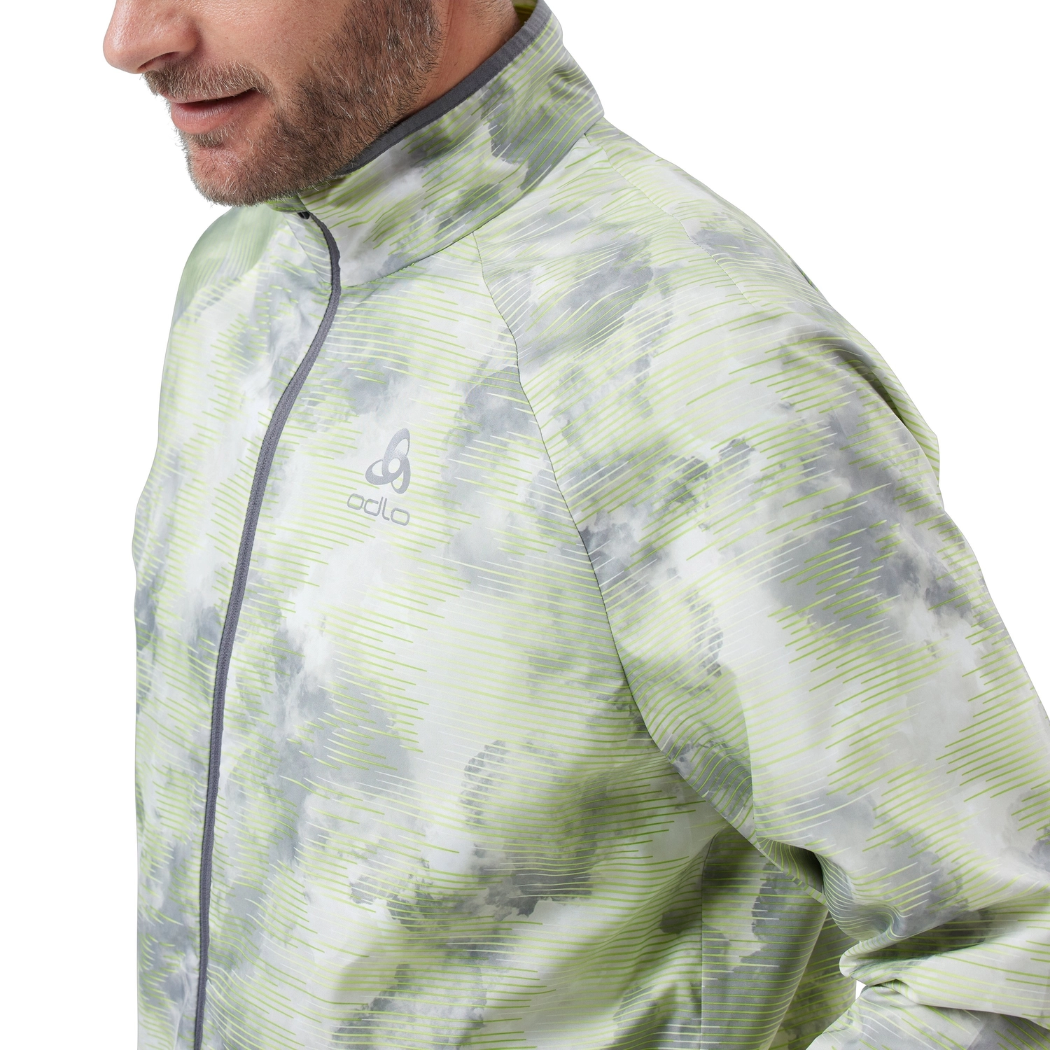 Hardloopjack Odlo Men Jacket Essential Light Print Odlo Concrete Grey Lime Green 10 Hardloopjack Odlo Men Jacket Essential Light Print Odlo Concrete Grey Lime Green - Afbeelding 8